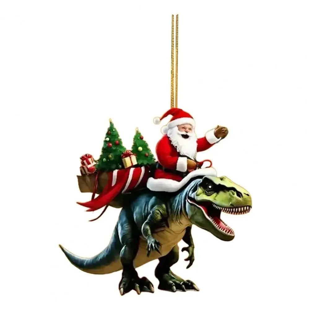 Santa Riding Dinosaur Ornament