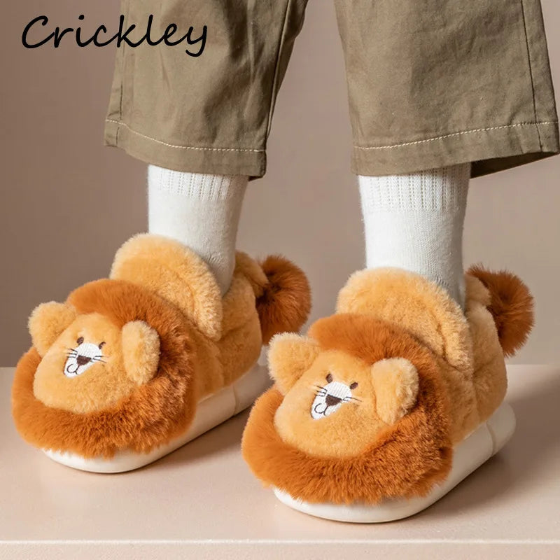 Cartoon Lion Plush Winter Slippers for Kids