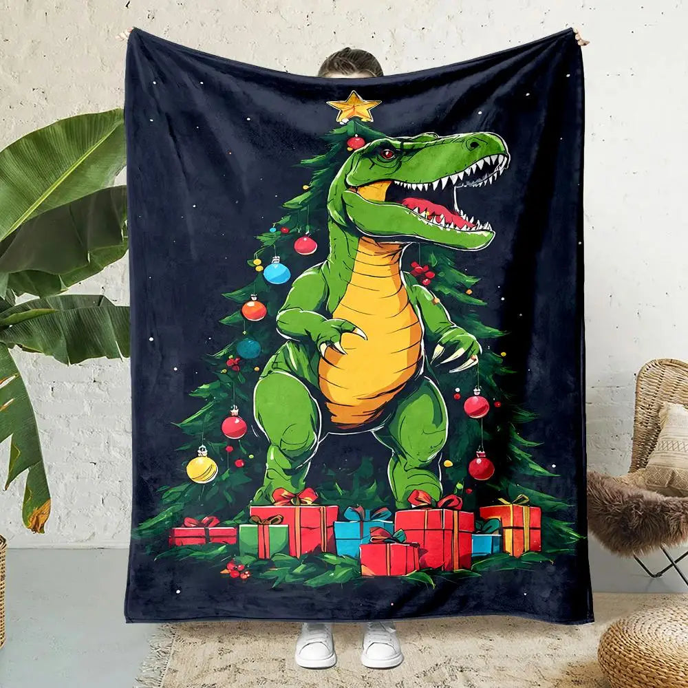 Christmas Dinosaur Flannel Blanket