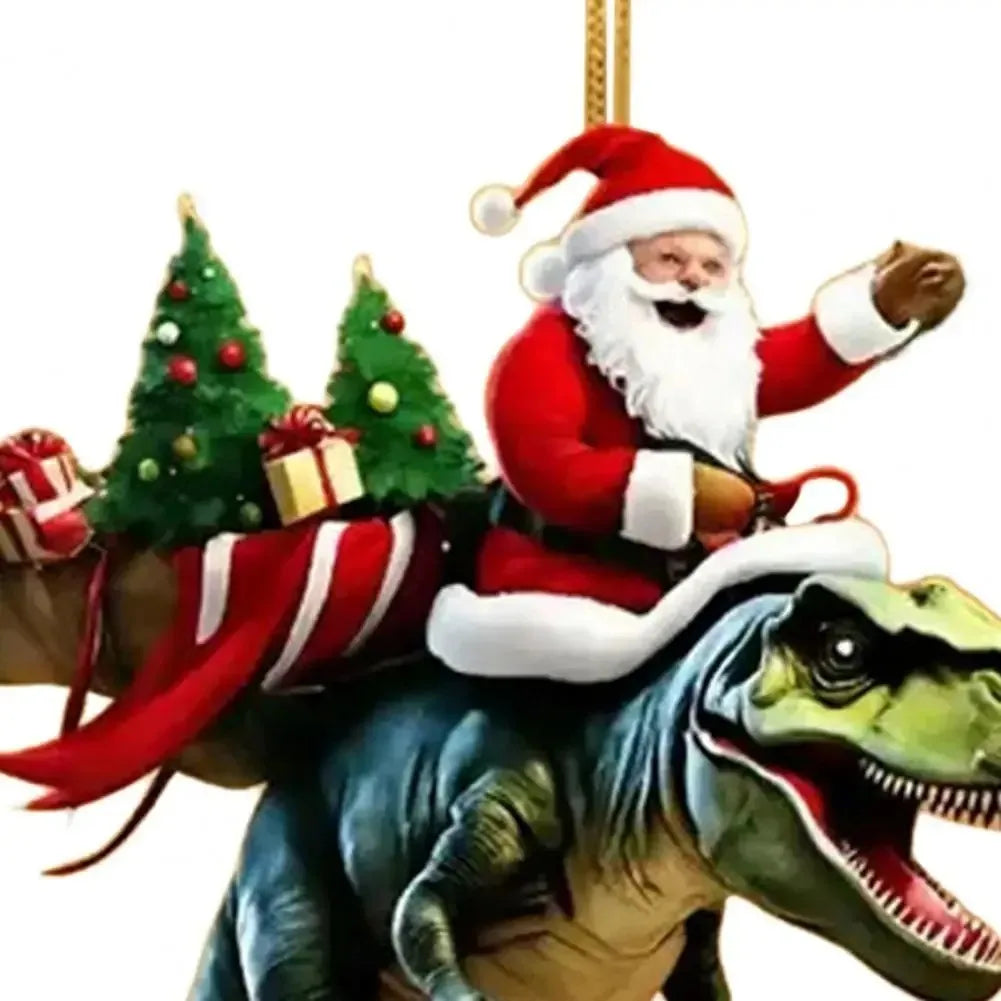 Santa Riding Dinosaur Ornament