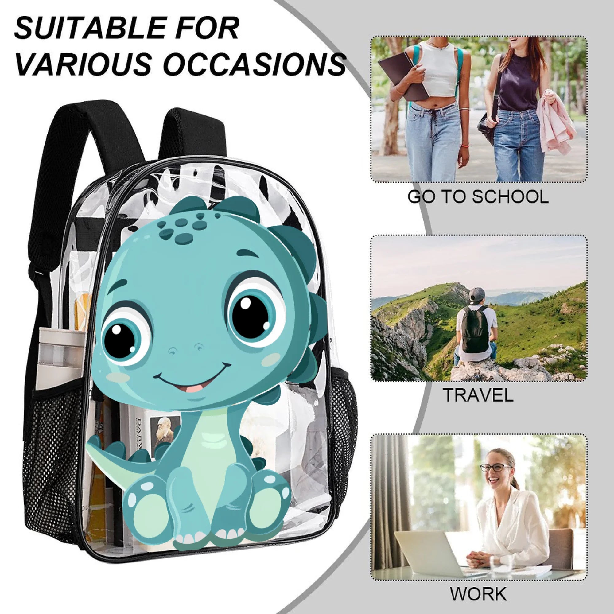 17" Clear Dinosaur Kids Backpack