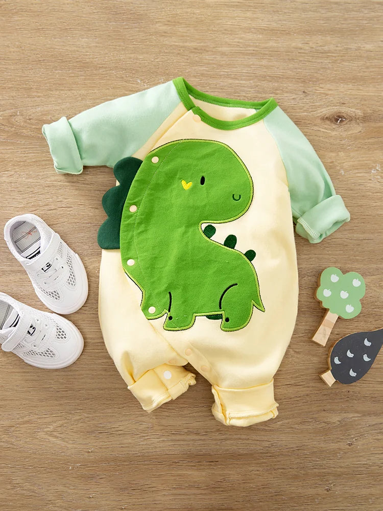 3D Cartoon Dinosaur Long Sleeve Baby Jumpsuit (0–18M)