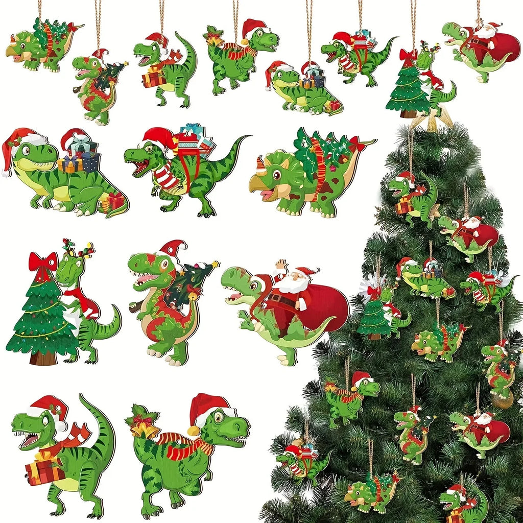 Wooden Dinosaur Christmas Ornaments
