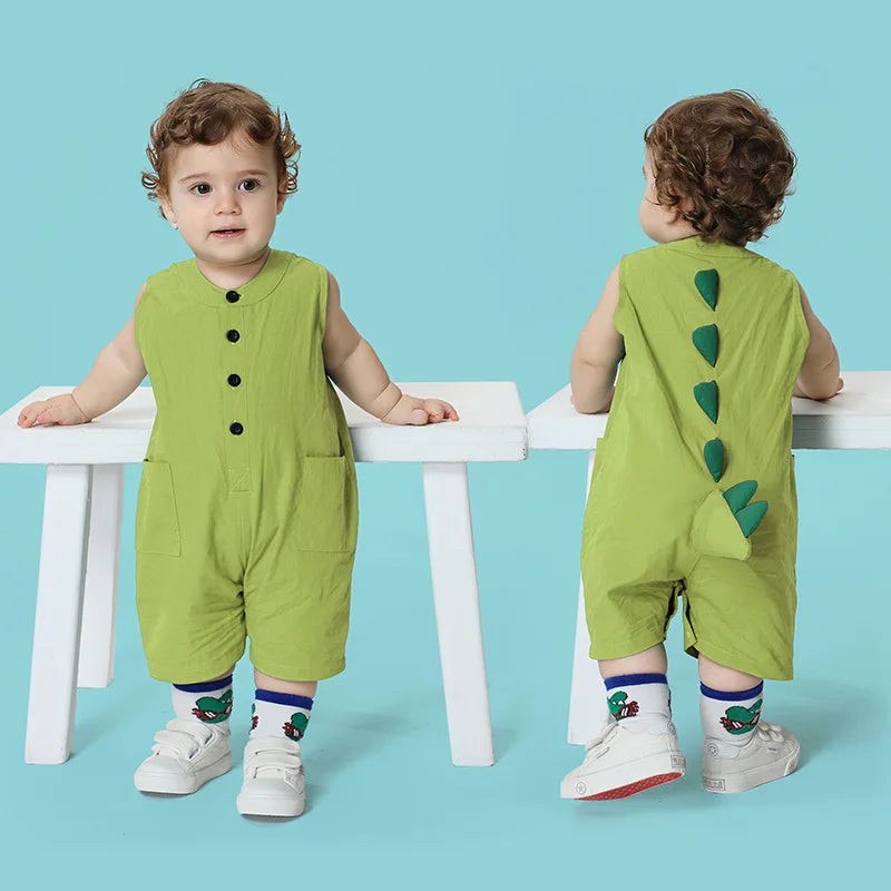 Kawaii Dinosaur Sleeveless Cotton Baby Romper