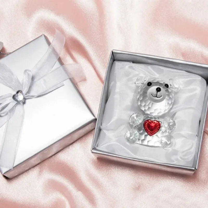 Valentines Day Gift I Love You Crystal Bear Glass Artificial Rose Flowers Mothers Day Wedding Party Gift for Guests Home Decor