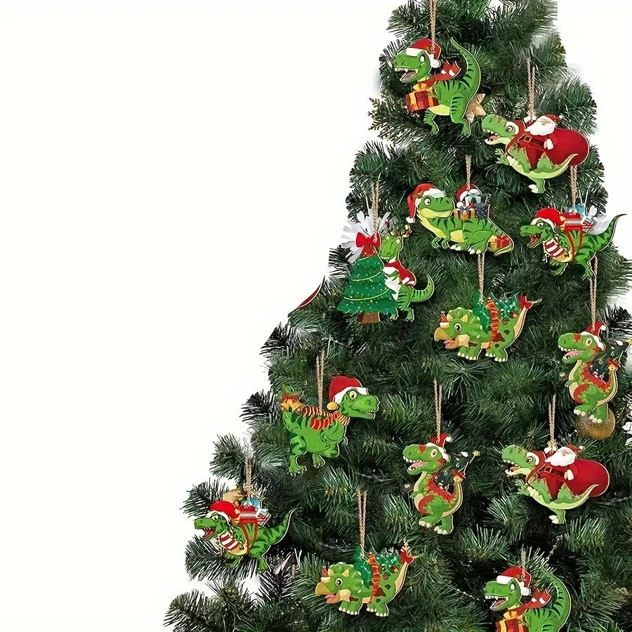 Wooden Dinosaur Christmas Ornaments