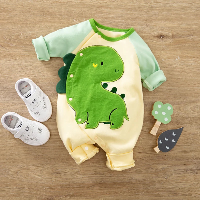 3D Cartoon Dinosaur Long Sleeve Baby Jumpsuit (0–18M)