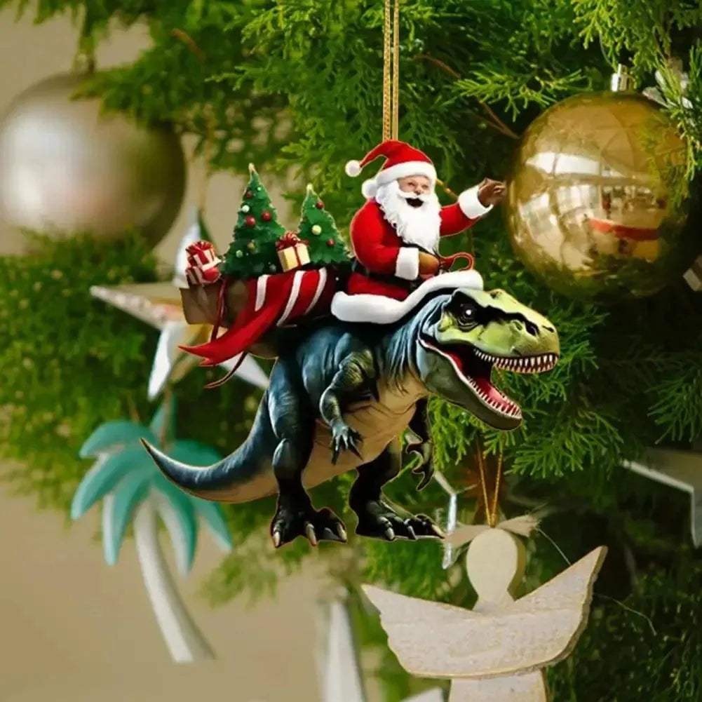Santa Riding Dinosaur Ornament