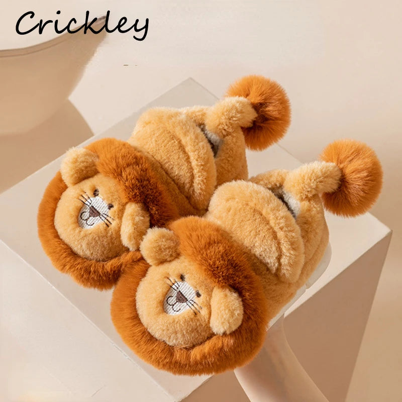 Cartoon Lion Plush Winter Slippers for Kids