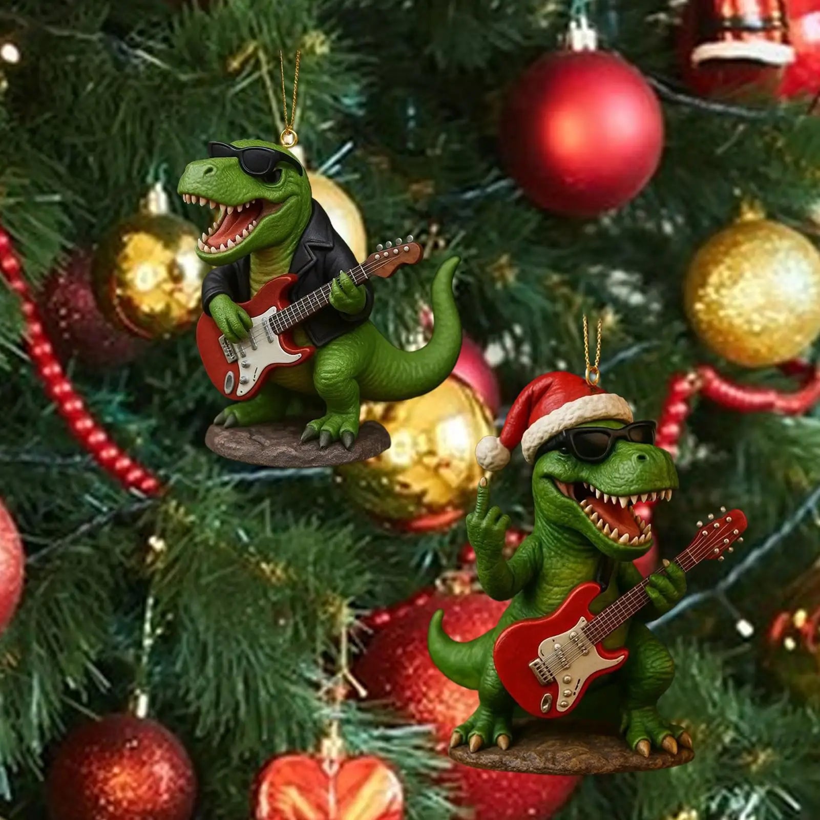 Rockstar T-Rex Christmas Ornament