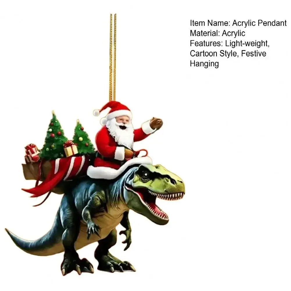 Santa Riding Dinosaur Ornament