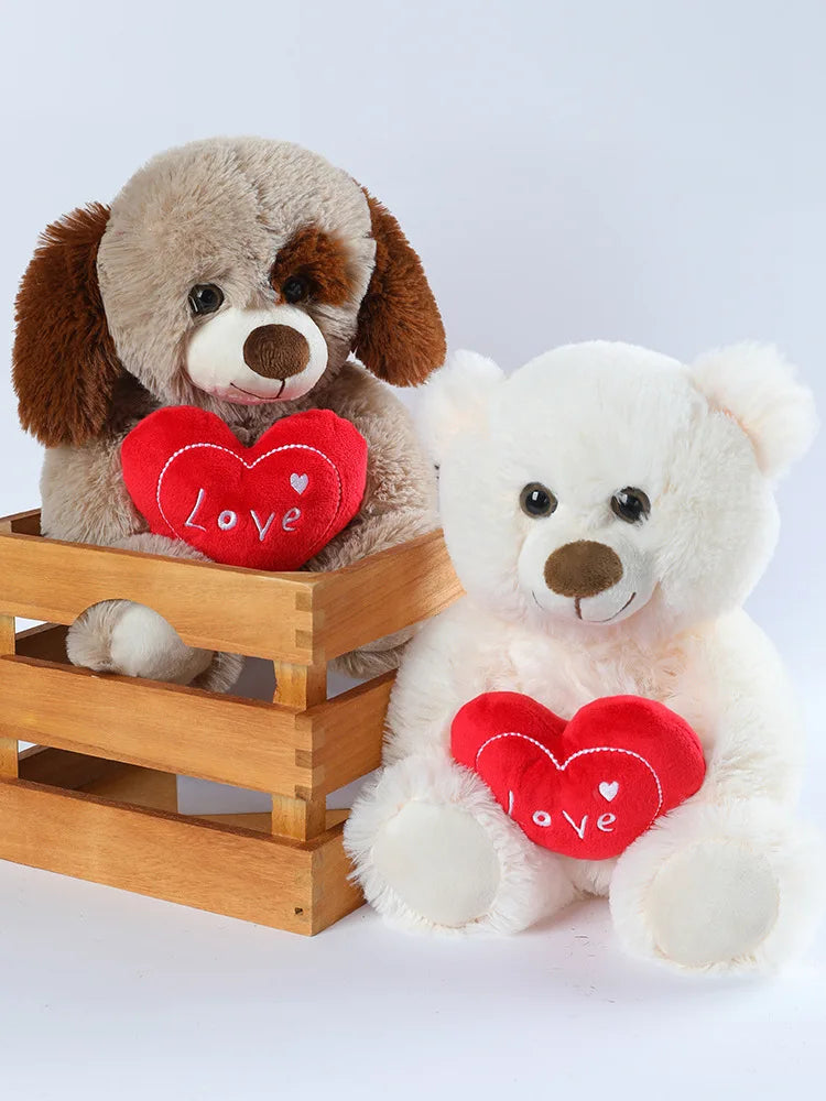 30cm Valentine's Day Plush Toy - CuteLove Dog & Love Bear Soft Stuffed Animal Gift for Her, Girlfriend, Kids Sofa Decor