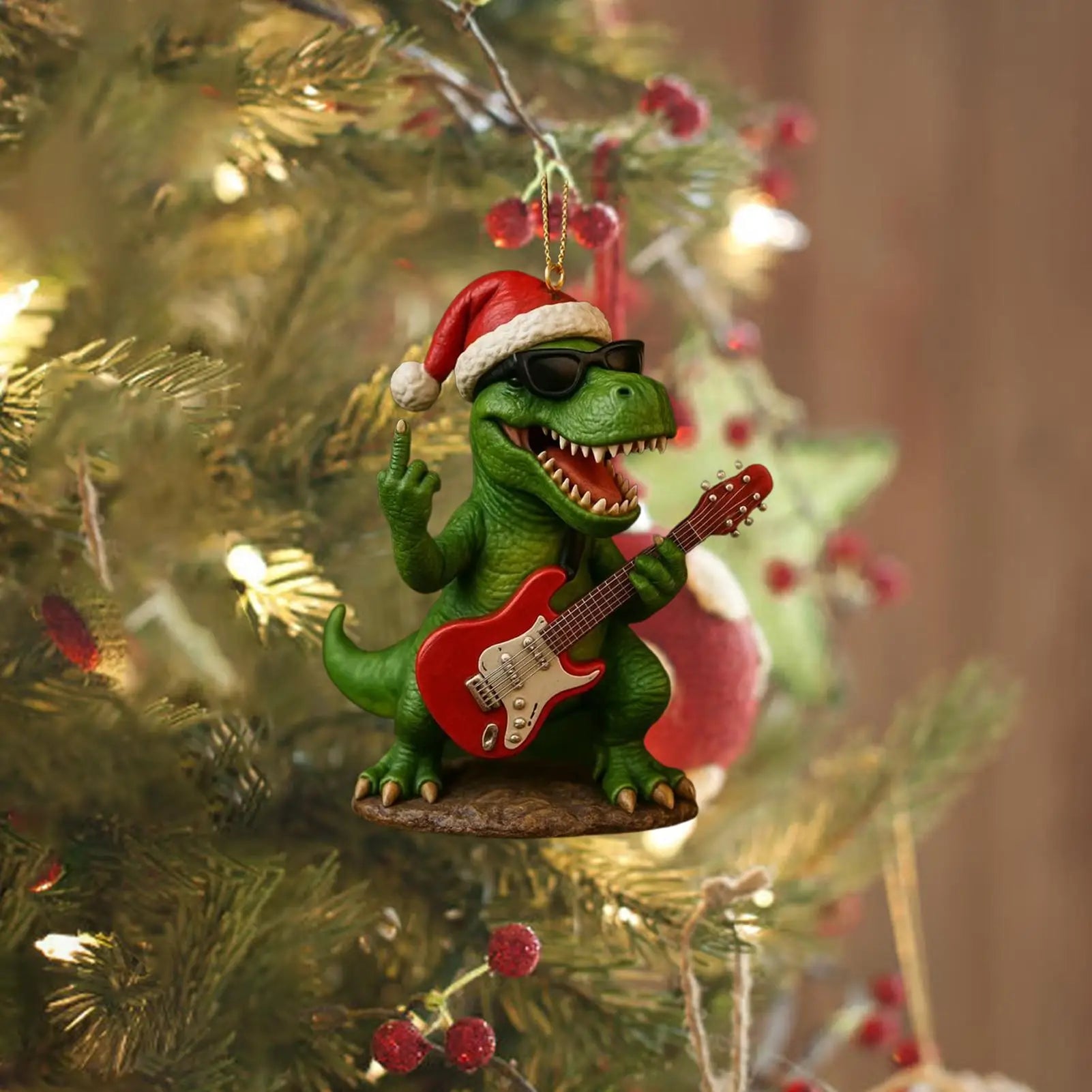 Rockstar T-Rex Christmas Ornament
