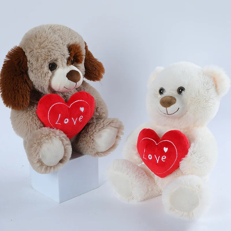 30cm Valentine's Day Plush Toy - CuteLove Dog & Love Bear Soft Stuffed Animal Gift for Her, Girlfriend, Kids Sofa Decor