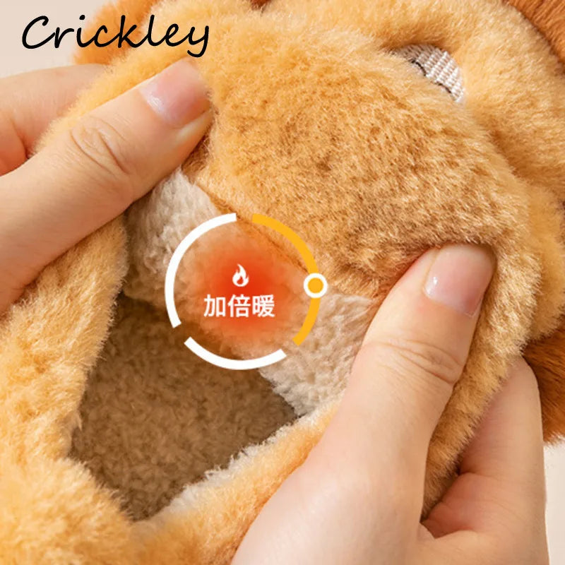 Cartoon Lion Plush Winter Slippers for Kids