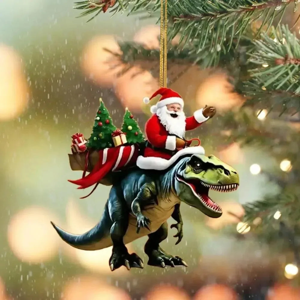 Santa Riding Dinosaur Ornament