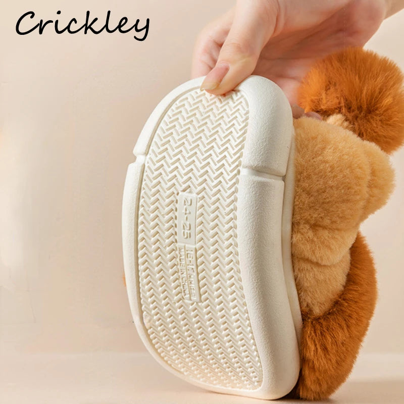 Cartoon Lion Plush Winter Slippers for Kids