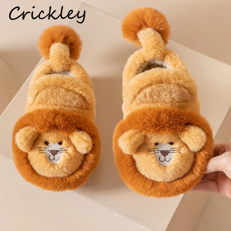 Cartoon Lion Plush Winter Slippers for Kids
