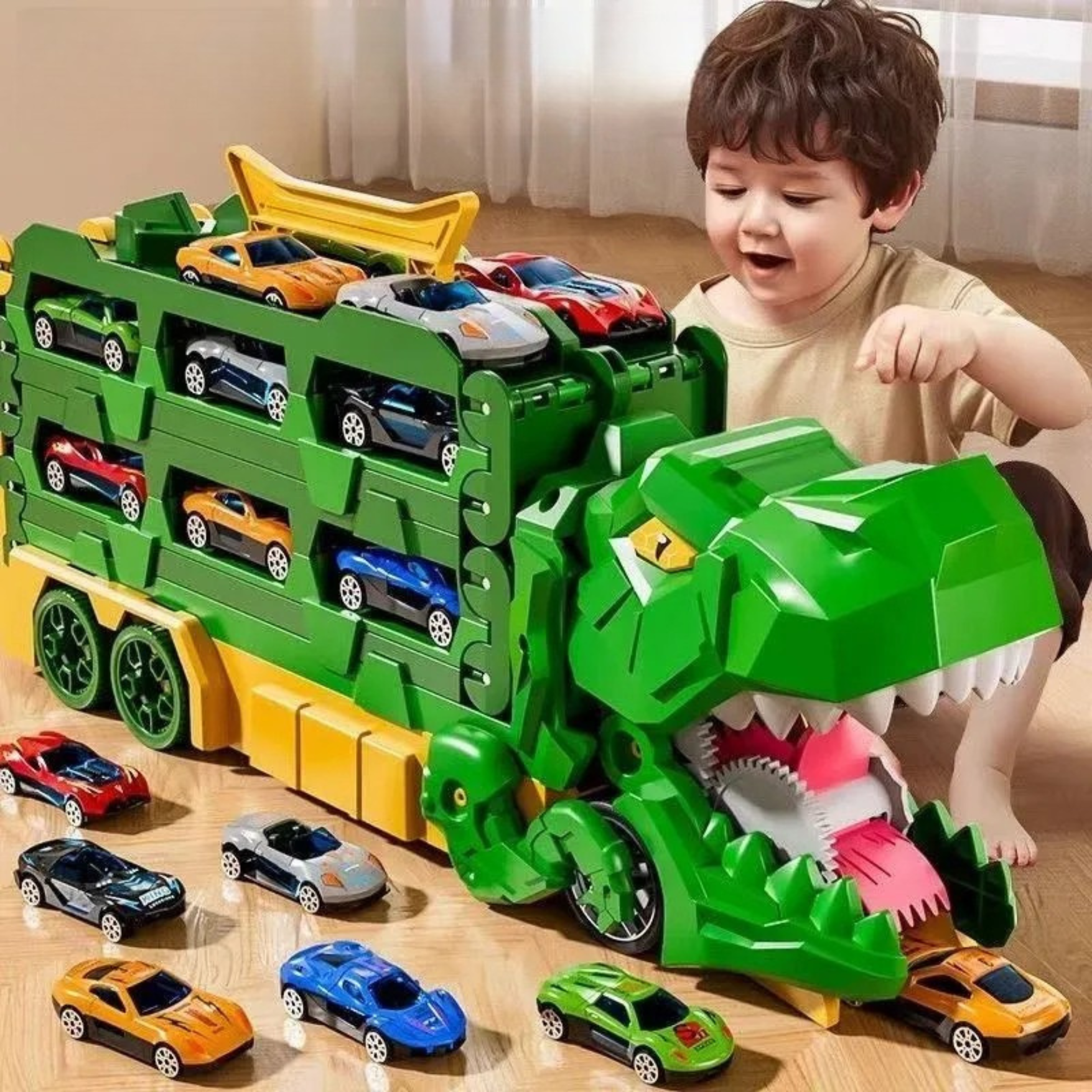Dinosaur Race Track Playset with 12 Cars